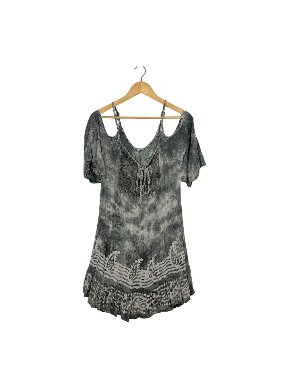 Shoreline Off Shoulder Dress Womens Size S/M Gray Tie Dye Whimsygoth Boho